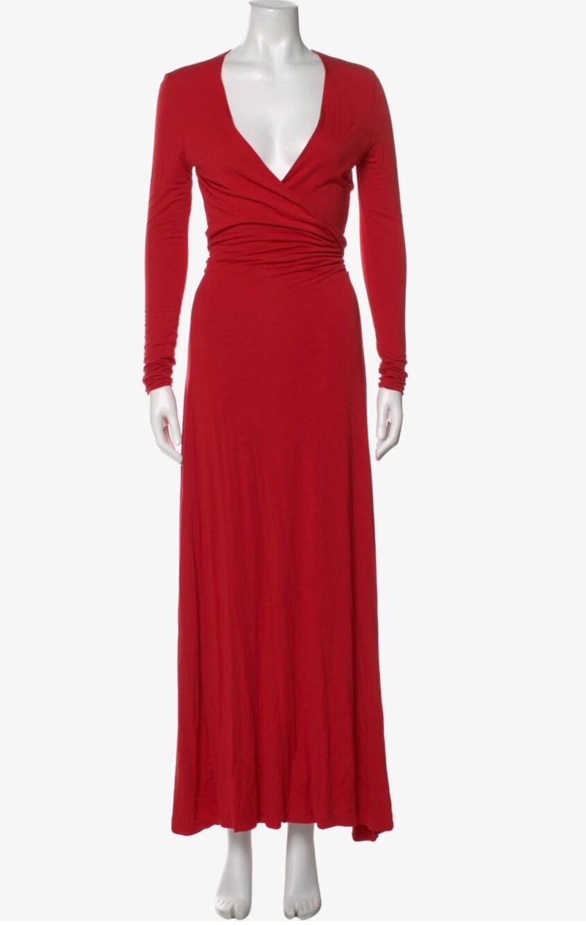 Ralph Lauren V-Neck Long Sleeve Maxi Dress in Cherry Red size S